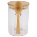 Glass Food Airtight Canister Castor Lid Storage Tank Jar Bamboo Food Container with Wooden Spoon. 