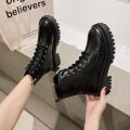 New Women Leather Boots Winter Ankle Casual Ladies Fashion Craze Lace Up Combat Boot. 