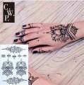 【Beauty Code】#BH1709 1 piece Lotus Wrist Black Tattoo with Modern Henna Pattern Tattoo for Hands Stickers. 