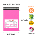 50 pieces, 6.5"x8" Inch Pink Courier Shipping Packaging Poly Parcel Bags With POD - 55 Micron Material, Biodegradable. 
