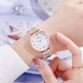 SKMEI 1800 Simple Diamond Round Dial Stainless Steel Strap Quartz Watch for Ladies - Rose Gold for Ladies/Women. 