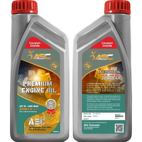 ASC Premium Engine Oil, 20W40 4T - 800 ml (With Redemption Coupon ...