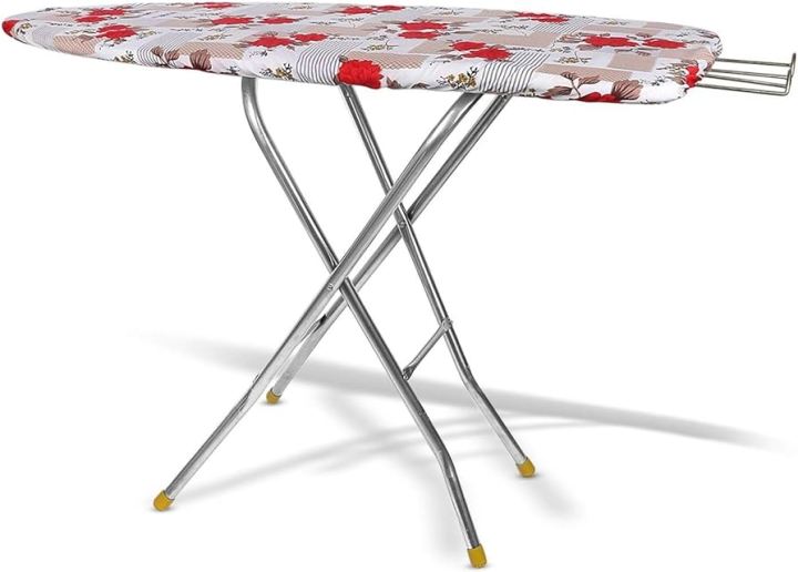 Folding Height Adjustable Ironing Board Iron Table with Iron Stand – 40x12 Inches (Colour May Vary)