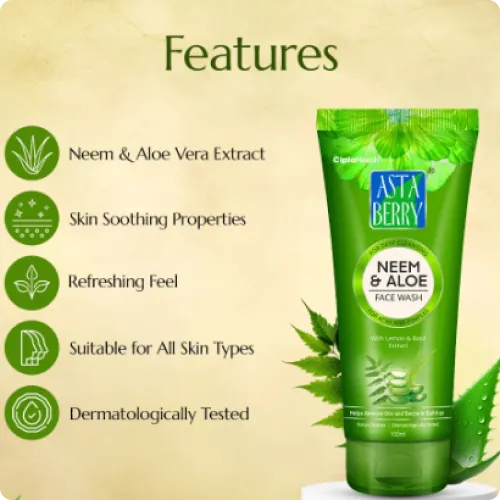 Astaberry Neem And Aloe Vera Face Wash 100 Ml Herbal Ayurvedic Skincare for Clearer Skin Daily Use