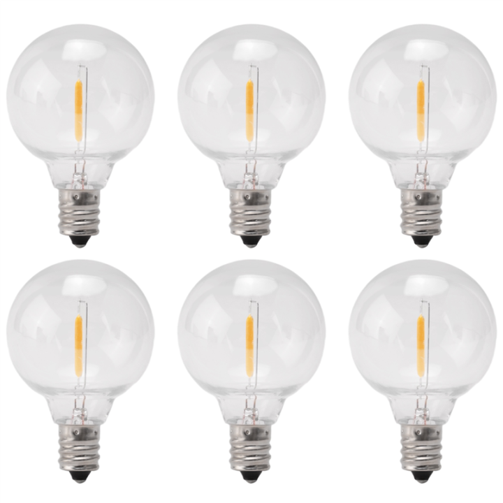 6Pcs G40 Bulbs,E12 Screw Base LED Globe Bulbs for Solar String Lights