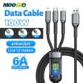 100w Transparent chip 3 In1 super fast charging Data Cable with lighting/Type c/Micro USB. 