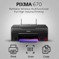Canon PIXMA G670 High Volume Quality Photo Printer - 6-Colour Ink Tank System, Wireless, (Print/Scan/Copy) Black. 