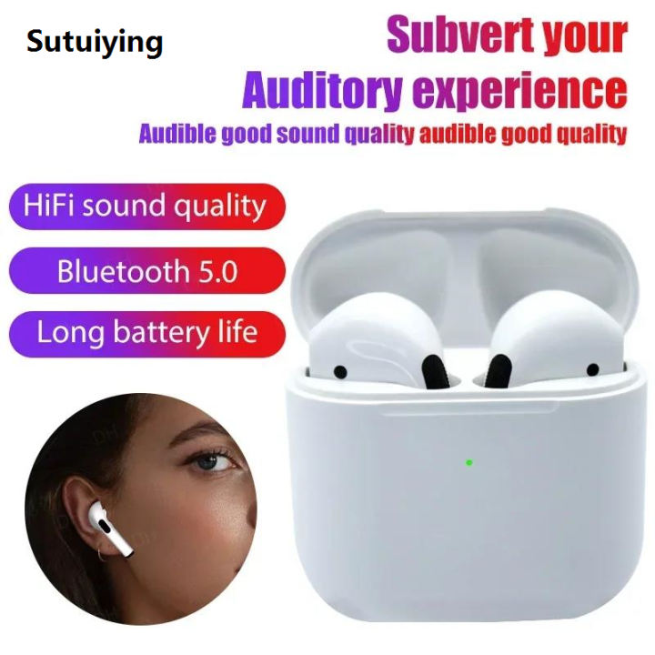 Sutuiying TWS Pro4 Bluetooth Earphones Wireless Headphones Mini Sports Headset Fifty percent discount Earbuds Music Earpieces For iPhone Xiaomi Huawei Redmi