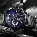 NAVIFORCE NF9068 Chronograph Watch With Mesh Stainless Strap For Men - Black/Yellow. 