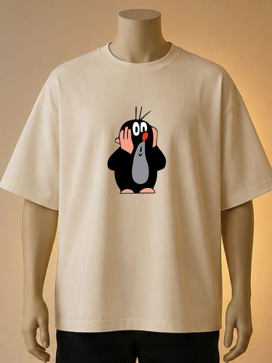 Shocked%20Mole%20Cartoon%20Printed%20T-Shirt-White,%20Cream,%20Maroon%20-%20Image%202