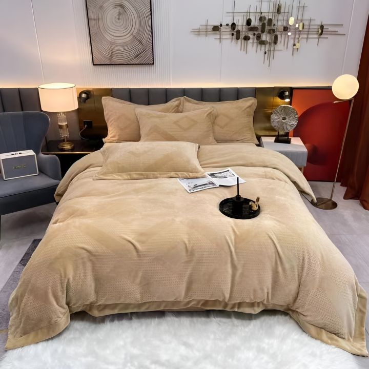 Mink Velvet Luxurious Minimal King Size ( 245*245cm ) 4 Piece Bedding Set