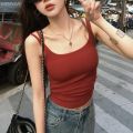 WENYAN Bing Summer Korean style double shoulder strap camisole women's slim fit versatile underwear with chest pads beautiful back top trendy. 