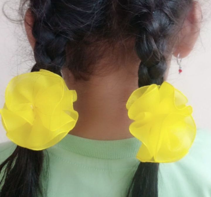 12 Pcs Cute Yellow School Ribbon with Attached Rubber
