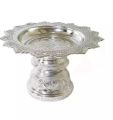 24cm Silver Coated Aluminum Round Tray Traditional Style Thai Tika Thali for Dashain Tihar and Puja. 