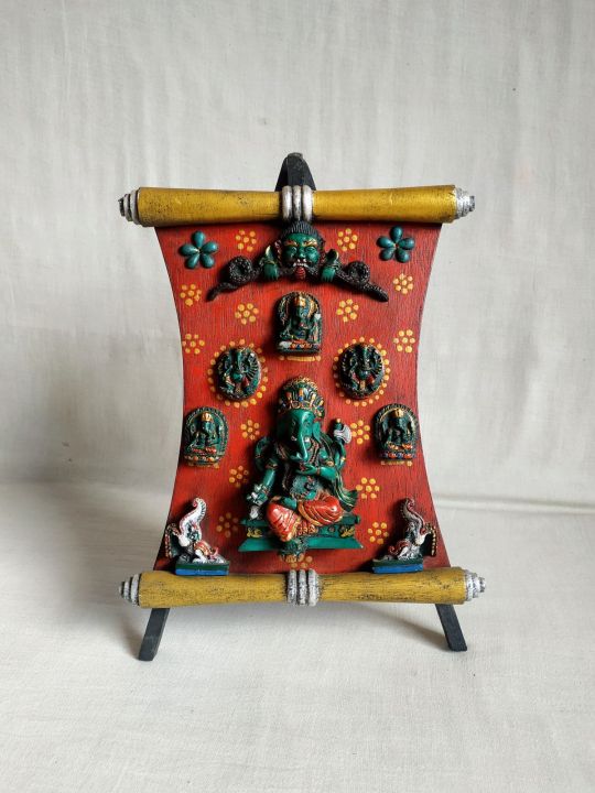 Mandala Ganesh Statue Attached On Wood (13x9)"