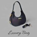 Moon Bag/Elegant Black Shoulder Bag with Golden Accents. 