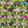 Portable Retro Japanese Shell Folding Fan Flower Pattern Shell Shape Chinese Style Fan Wooden Handle Delicate Handheld Fan Photo Props. 