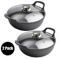 25cm Cast Iron Kadai Wok Set (2 Pcs) | Pre-Seasoned Nonstick Fry Pan with Lid | Flat Bottom for Induction, Gas & Electric Stoves. 
