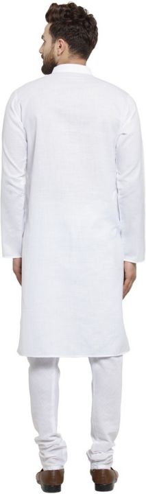 White%20Solid%20Pure%20Cotton%20Kurta%20Pajama%20Set%20For%20Men%20-%20Image%203