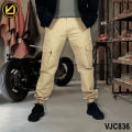 VIRJEANS (VJC836) Cargo Box Joggers 6 Pocket Pant For Men-Cream. 