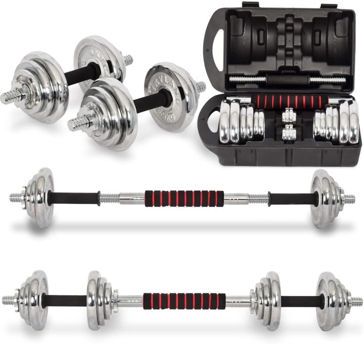 SPN's%20YORK%2020%20Kg%20Adjustable%20Chrome%20Dumbbell%20Set%20With%20Barbell%20Connector%20%7C%20Adjustable%20Dumbbell%20With%20Easy%20Grip%20Handle%20&%20Barbell%20Connector%20-%2020Kg%20-%20Image%205