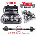 CSN York 20kg Dumbbell Set Steel Adjustable (2 in 1) Barbell Gym Workout Exercises. 