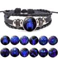 12 Constellation Zodiac Sign Charm Luminous Bracelets Men Women Vintage Multilayer Wrap Leather Bracelet & Bangle Birthday Gift. 