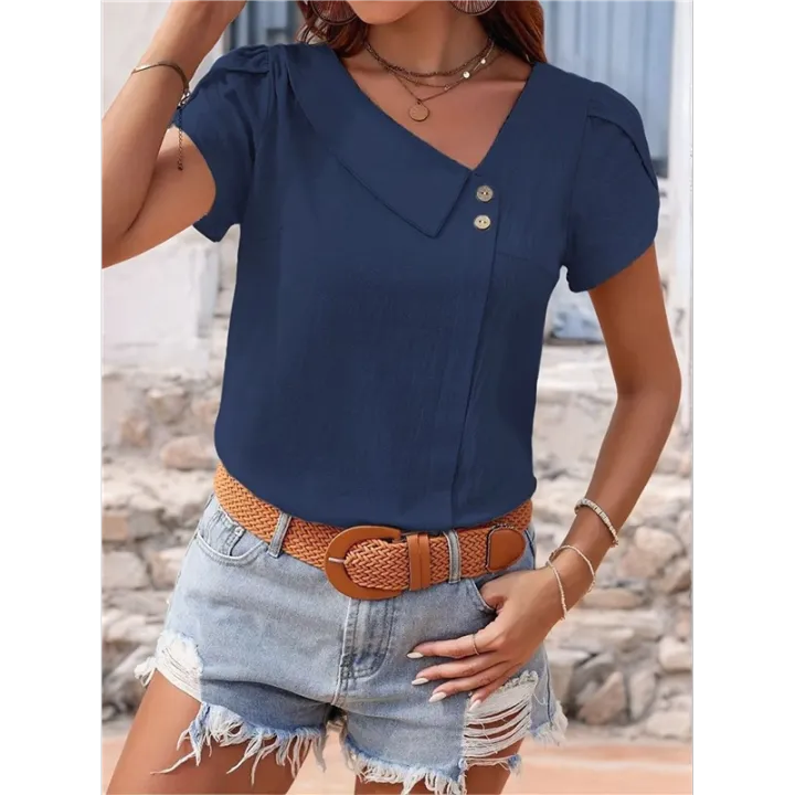Linen%20Tops%20for%20Women%20Casual%20Collared%20Business%20Blouses%20Tops%20Puff%20Sleeve%20Crop%20Shirts%20Loose%20Summer%20Work%20Clothes%20-%20Image%203