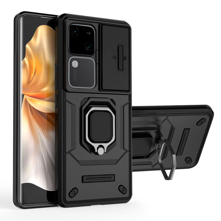 Vantime Case for vivo V30 5G Rugged Impact-resistant Sliding Cover Hard Stand Back Casing