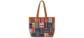 Multicolor Women's Woven Cotton & Leather Patchwork Shoulder Tote Bag – Casual Daily Handbag with Zipper Closure. 