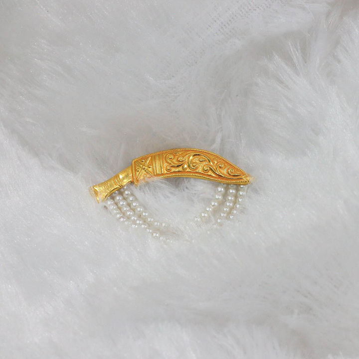 24k Gold Khukuri Brooch with Pearl