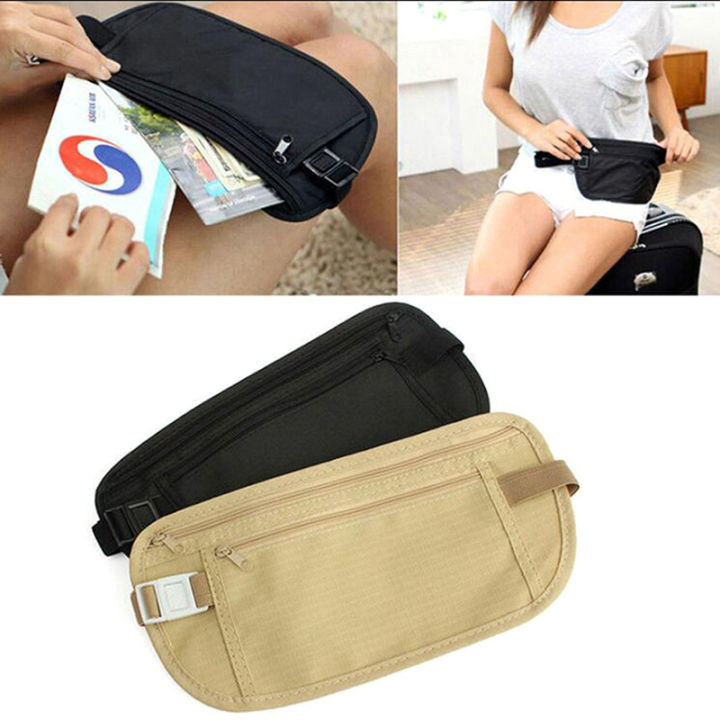 Black Travel Waist Pouch For Passport Money Belt Bag Hidden Security Wallet New