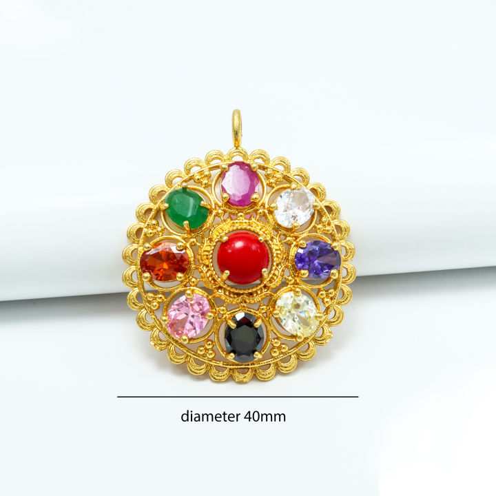 Gold%20Plated%20Spherical%20Chain%20And%20Circle%20Shaped%20Nawaratna%20Locket%20For%20Women%20-%20Image%203