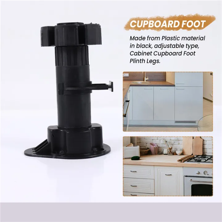 2x%20Plastic%20Adjustable%20Height%20Kitchen%20Cupboard%20Plinth%20Foot%20Leg%20Pair%20Black%20-%20Image%204