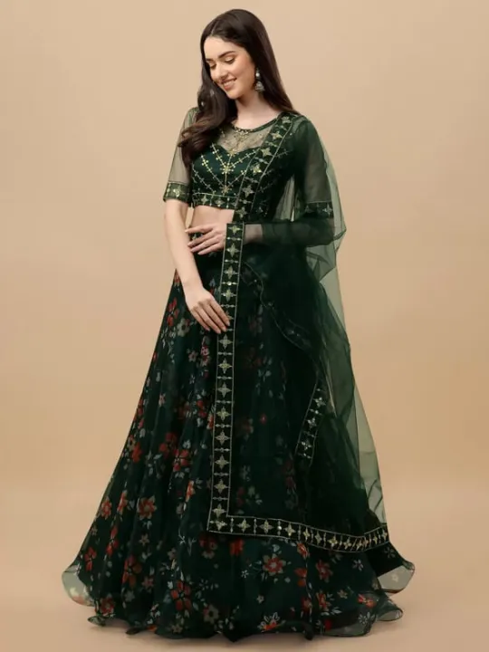 Embroidered Lehenga Choli with Pre-stitched Draped Dupatta
