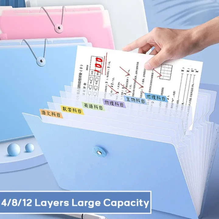 Creative Waterproof A4 File Folder Test Paper Storage 4/8/12 Pockets Organ Bag Classified Storage PP Envelope Folder Gift