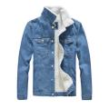 Light Blue Solid Fur Denim Jacket For Men. 