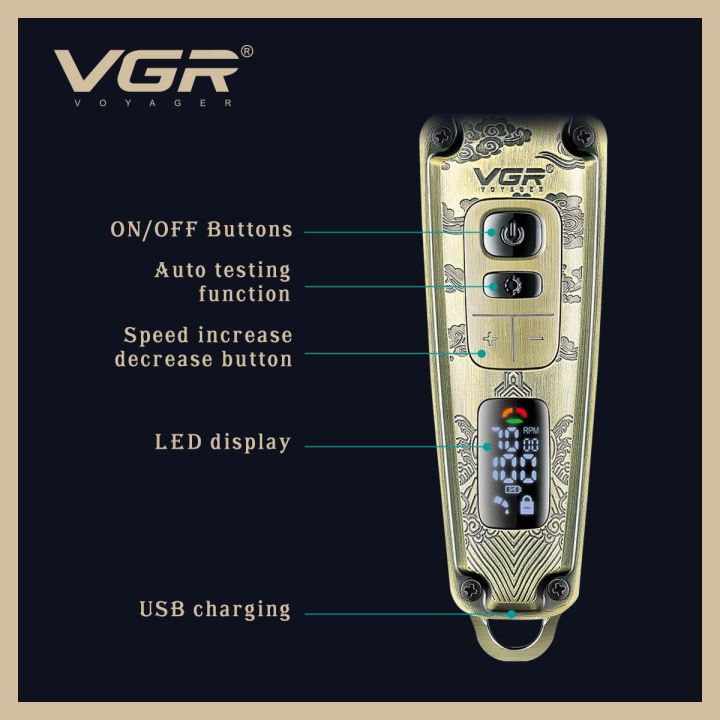 VGR%20Premium%20Metal%20Housing%20Hair%20Clipper%20LED%20Display,%20powder%20metallurgic%20Blade%205500-7000%20RPM%204%20Speed%20motor%20auto%20testing%20button%20USB%20charging%204%20adjustable%20Taper%20Lever%204%20Guide%20combs%20Runtime%20240%20min,%20V-901%20-%20Image%202