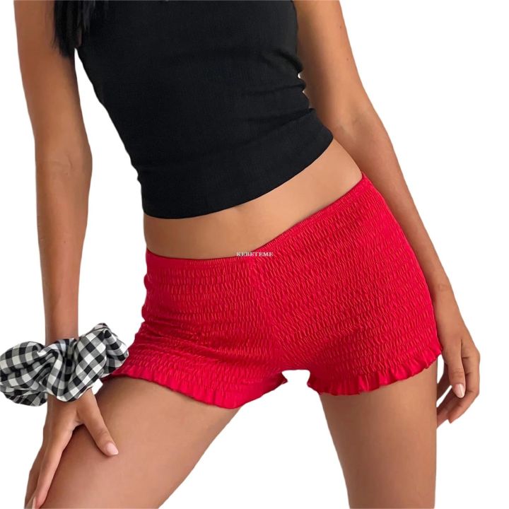 KEBETEMEWomen%20Frilly%20Ruffle%20Micro%20Bloomers%20Shorts%20Y2k%20Low2025%20New%20Rise%20Smocked%20Mini%20Shorts%20Coquette%20Boxer%20Pj%20Shorts%20-%20Image%208