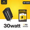My Power 30 Watt PD Adaptor , Pd Charger, Type C Output Charger Black colour MP94pd Dock Round Indian Pin. 