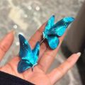 1 Pair Fashion Blue Butterfly Earrings Stud Party Wings Studs Elegant Women's Ear Accessories. 
