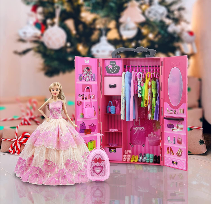 Barbie Fashionistas Closet Portable Fashion Toy with Doll, Clothing, Accessories and Hangars, Gift for 3 to 8 Year Olds