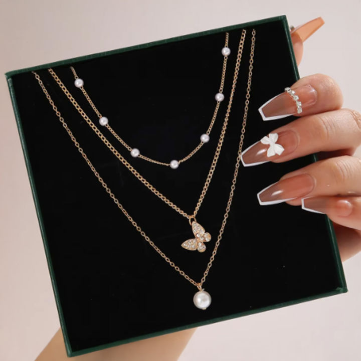 LittleFathand Butterfly Jewelry Set – Necklace, Bracelet & Earrings With Pearl Accents