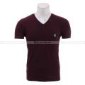 Wine Red Solid V-Neck T-Shirt For Men. 