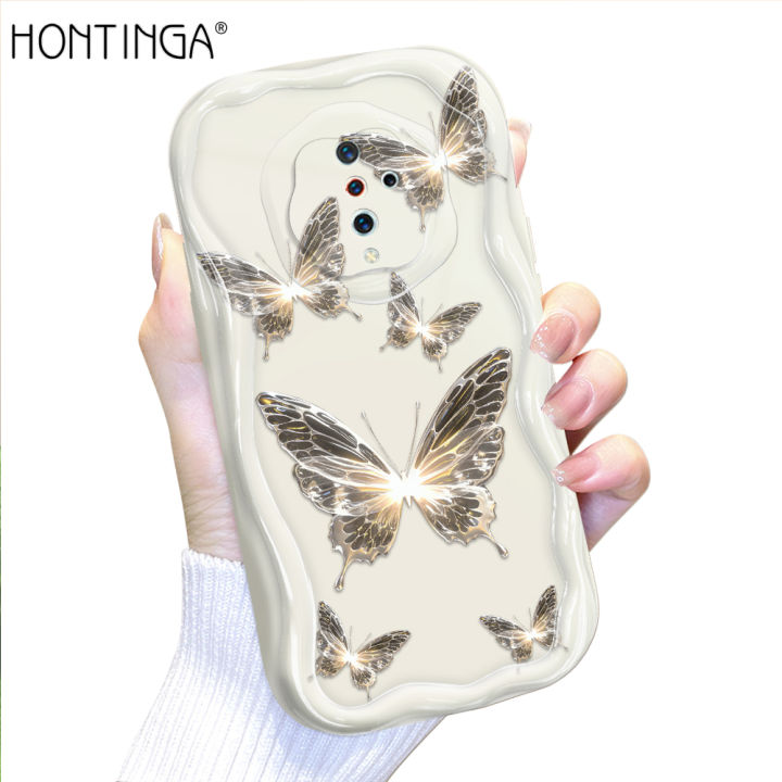 Hontinga for Vivo S1 Pro Back Cover Beautiful Butterfly Cream Texture Phone Case Wavy Edge Soft Silicone Cover