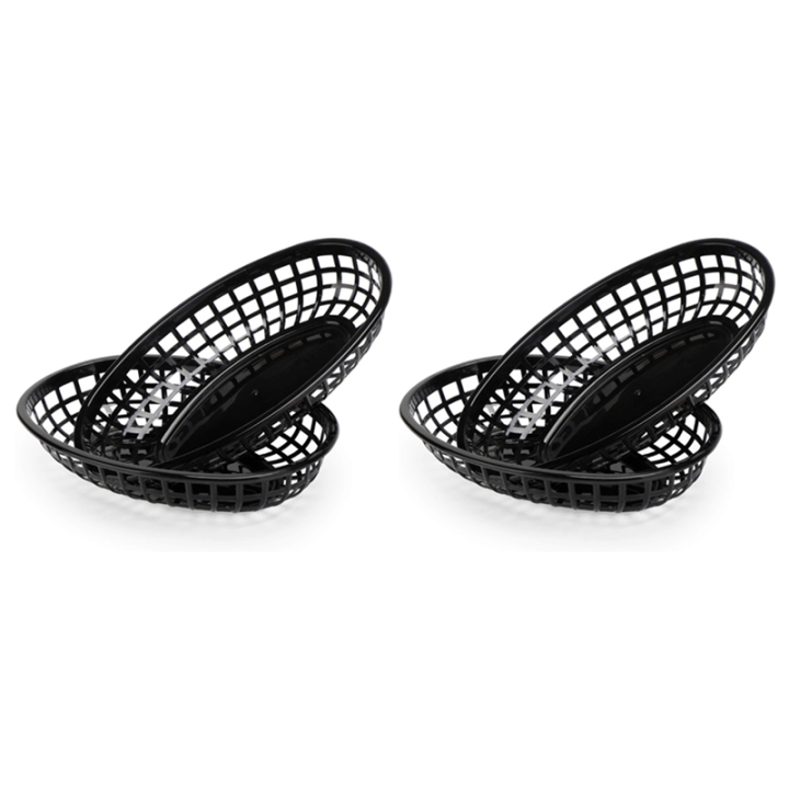 JAERBEE 48Pcs Plastic Basket Serving Tray French Fries Basket Oval Fast Food Tray Restaurant Bar Fries Food Service Tray Black