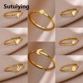 Sutuiying Stainless Steel Rings for Women Jewelry Accessories Simple Vintage Decoration Moon Sun Star Heart Flame Cross Adjustable Ring. 