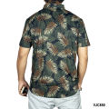 VIRJEANS (VJC850) Silk Stretchable Summer Shirt For Men - ( Leaf Print Silk Half Shirt ) Black Mix. 