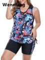 Wenefang Print Large Plus Size Tankini 2024 Two Pieces Swimsuit Women High Luxury Waist Swimwear Female Bathing Swimming Swim Suit Beach Bathers. 