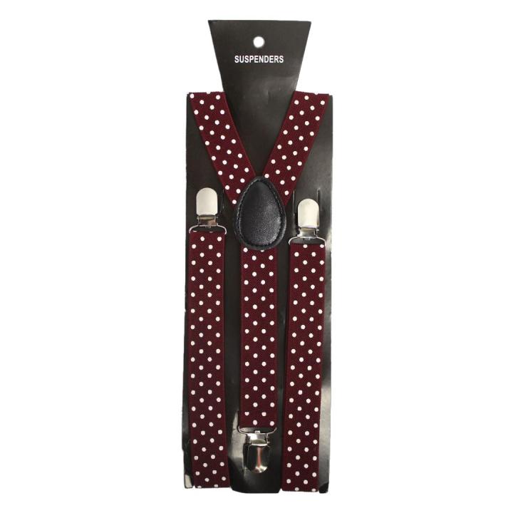 Maroon Printed Unisex Adjustable Clip-On Suspenders Elastic Y-Shape Braces